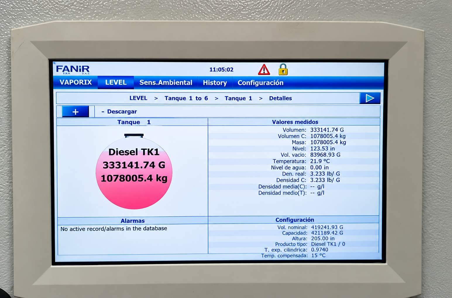 Sistema de telemetría instalado en tanque industrial